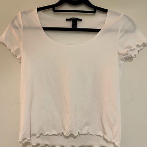 Forever 21 White Ruffled Trim Tee